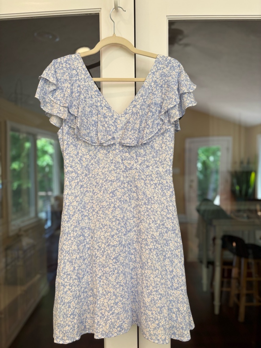 Altar'd State Light Blue Floral Ruffle Mini Dress